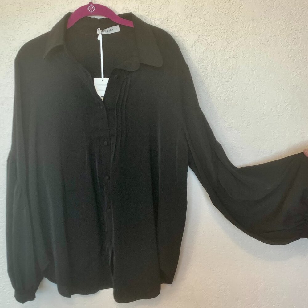 Grace Karin XL black blouse - Renaissance long sleeves - button up top